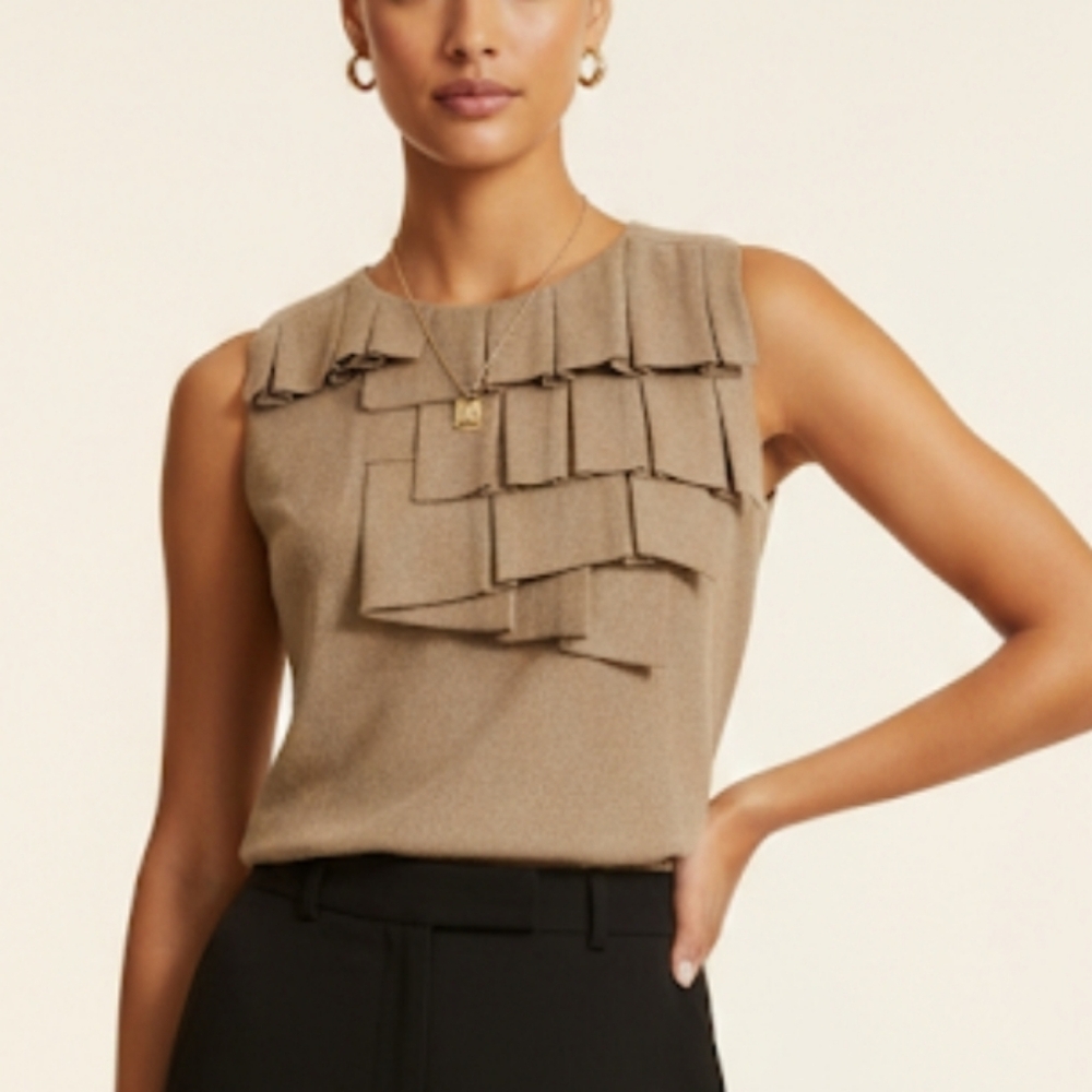 BANANA REPUBLIC Shingle Front Wool Blend Sleeveless Tan Taupe Gold Top Small NTW